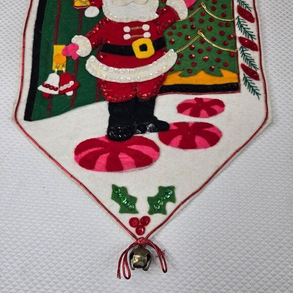Vintage Christmas Santa Welcome Wall Hanging Tapestry Jingle Bell - Picture 2 of 5